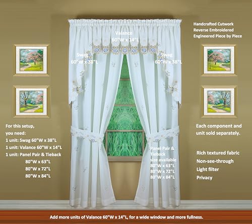 Today's Curtain Verona Reverse Embroidery Panel Pair and Tiebacks, 72", White/Blue, 80" W X 72" L - color: White/Blue, size: 80"W x 72"L (Pack of 1)