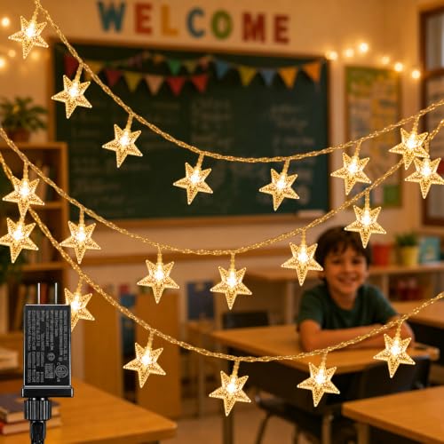 Star String Lights for Classroom Decor, 33 ft 100 LED Plug-in Fairy Lights