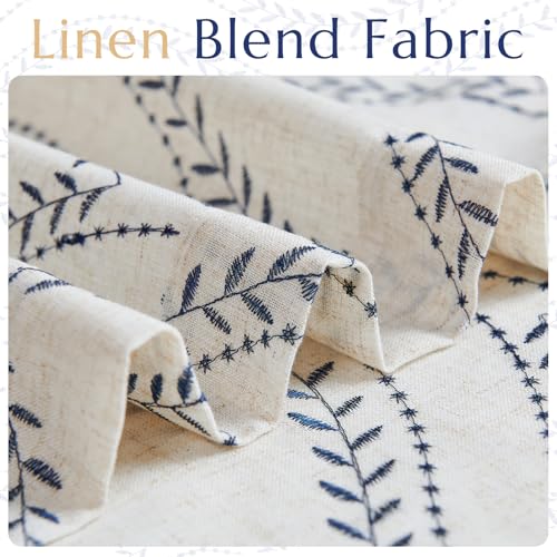 jinchan Boho Linen Curtains 63 Inch Blue on Beige Grommet 2 Panels - color: Vine Blue, size: 50"W x 63"L (Pack of 2)