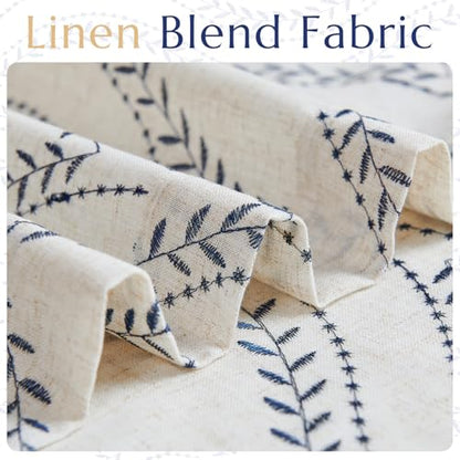 jinchan Boho Linen Curtains 63 Inch Blue on Beige Grommet 2 Panels - color: Vine Blue, size: 50"W x 84"L (Pack of 2)