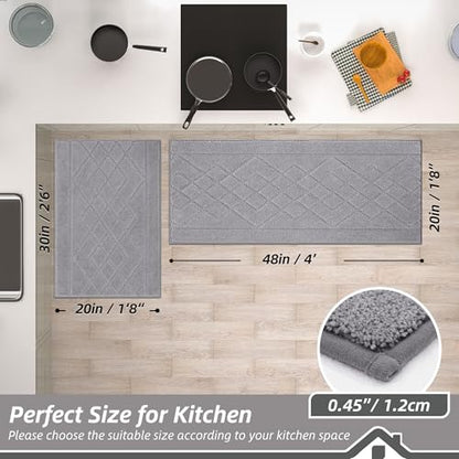 BEQHAUSE Kitchen Rugs Set of 2 Non Slip Runner, 20"x30"+20"x48", Grey - color: Grey, size: 20" X 30" + 20" X 48"