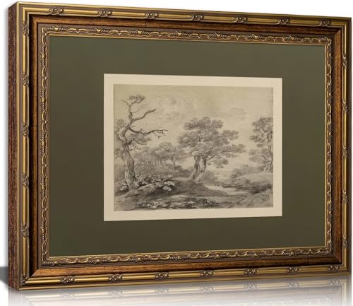 Kofeehic Vintage Framed Tree Sketch Wall Art Rustic Green Canvas Pictures - color: Forest Tree, size: 16"L x 12"W