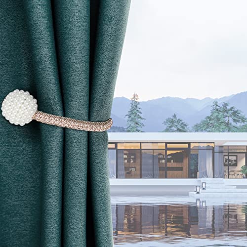 8 Pack Magnetic Curtain Tiebacks with Pearls,Modern Curtain Holdbacks Strap - color: Champagne