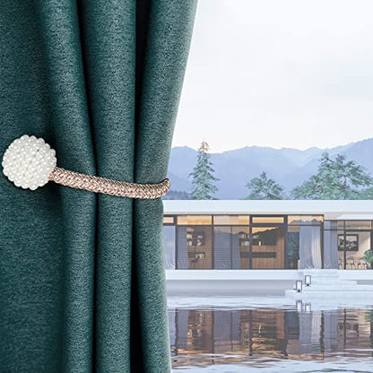 8 Pack Magnetic Curtain Tiebacks with Pearls,Modern Curtain Holdbacks Strap - color: Champagne
