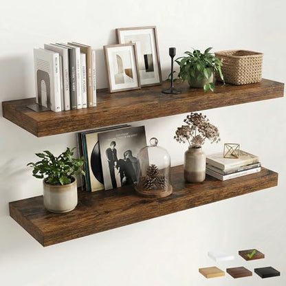 12 inch Deep Floating Shelves for Wall, 48" Wide, Rustic Brown, 2-Pack - color: Rustic Brown, size: 48"w x 12"d, 2p