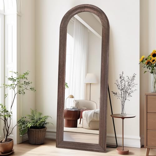 65x22 Solid Wood Arched Full Length Mirror, Elegant Brown Finish - color: Brown-ar Frame, size: 65"L x 22"W