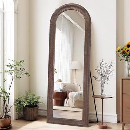 65x22 Solid Wood Arched Full Length Mirror, Elegant Brown Finish - color: Brown-ar Frame, size: 65"L x 22"W