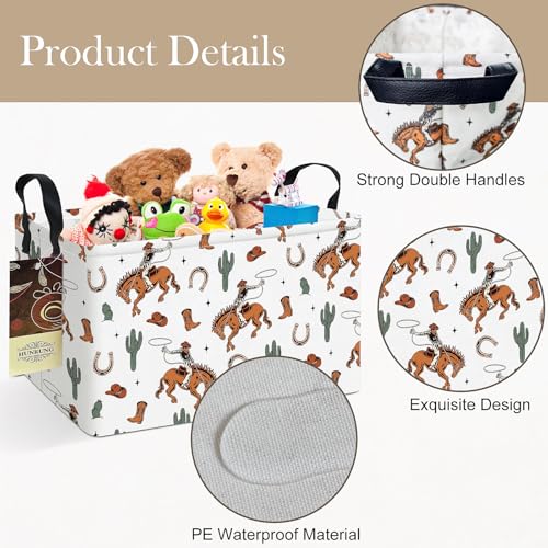 Rectangle Foldable Storage Basket Handles For Home, Cowboy - color: REC-Cowboy