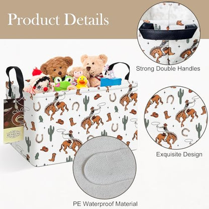 Rectangle Foldable Storage Basket Handles For Home, Cowboy - color: REC-Cowboy