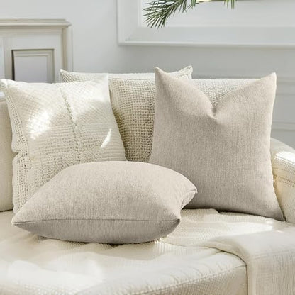 HAUSSY Set of 2 Soft Chenille Throw Pillow Covers 22x22 Inch, Natural Beige - color: Natural Beige, size: 22" x 22" (Pack of 2)