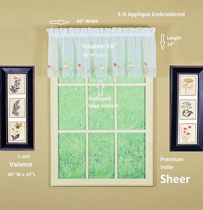 Today's Curtain,Vineyard 3-D Appliqué,Valance 14", Ecru, 60" W x 14" L - color: Ecru, size: 60"W x 14"L (Pack of 1)