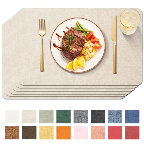 Maxpearl Faux Leather Placemats Set of 6, Easy to Clean, Beige - color: Beige