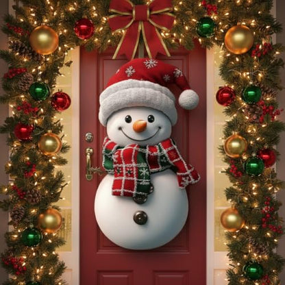 Vicenpal Christmas Snowman Wooden Hanging Sign Snowman Door Wreath Elegant - style: Stylish Style