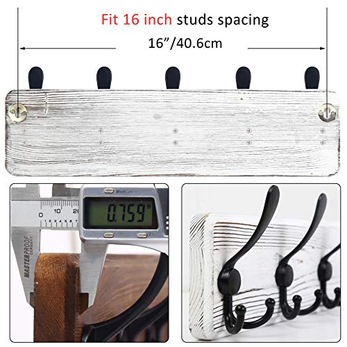 WEBI Coat Rack Wall Mount,Wood Coat Hooks Wall Mounted Coat Hanger,16" Hole to Hole,Wall Hook Rack Rail,5 Triple Hooks for Hanging Coats,Clothes,Jacket,Hats,Entryway,Black/White,2 Packs - color: White, size: 5 Hooks(2 Packs)