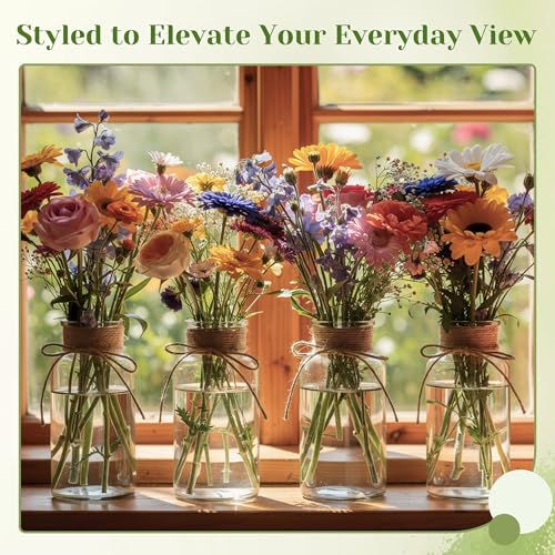 Mason Jar Glass Vases 6 Pack, Clear Flower Vase for Centerpieces - color: Transparent