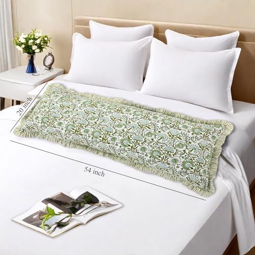CPC Agate Green Block Print Ruffle Sham Pillow Cover 20x54 Inch, Pack of 1 - color: Agate Green, size: 54" x 20" (Pack of 1)