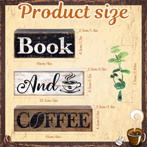 Moucuny 4 Pcs Farmhouse Table Decor Rustic Wooden Book and Coffee Signs - style: Coffee