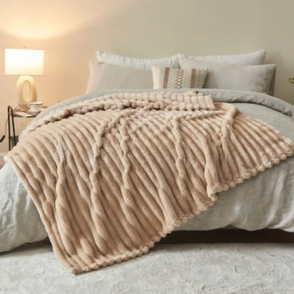NEWCOSPLAY Fleece Ribbed Cozy Throw Blanket for Couch, Brown, 50"x60" - color: Brown Ribbed, size: Throw(50"x60")