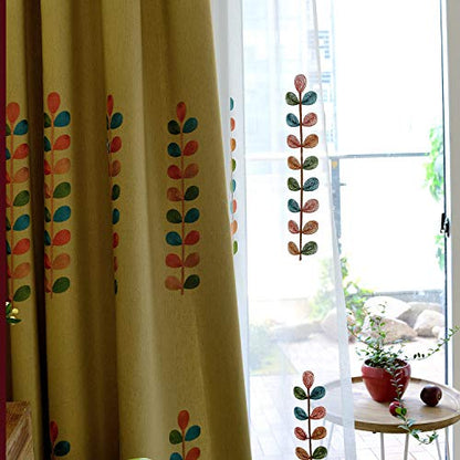 VOGOL Leaf Embroidered Linen Textured Curtains, 60 x 106, 2 Panels - color: C2, size: 60"W x 106"L (Pack of 2)