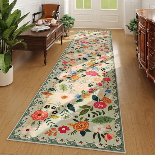 Rugcomf Runner Rug 2x10 Washable, Green - color: Green, size: 2' x 10' (Rectangular)