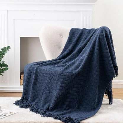 BATTILO HOME Navy Blue Throw Blanket for Couch, 60"x80" - color: Navy, size: 60"x80"