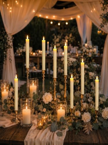 GenSwin Flameless Taper Candles LED Battery Operated Remote Timer Ivory - color: Ivory
