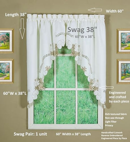 Today's Curtain Verona Reverse Embroidery Swag, 38", Ecru/Antique, 60" W X 38" L - color: Ecru/Antique, size: 38"W x 60"L (Pack of 1)