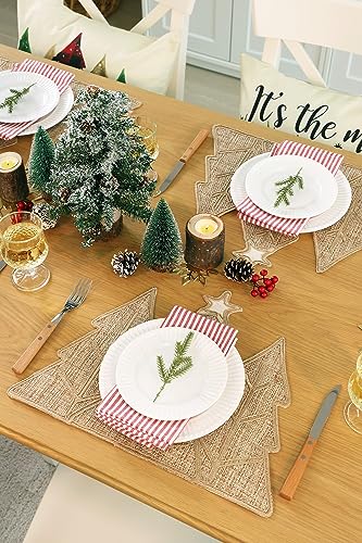 Feuille Burlap Farmhouse Winter Placemats Set of 4 Christmas Tree Holiday Placemats for Table Decorations - style: Christmas Tree
