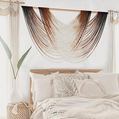 Macrame Wall Hanging Brown Dip Dyed Boho Fiber Art Decor 57"W*35"L - color: Brown