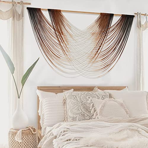 Macrame Wall Hanging Brown Dip Dyed Boho Fiber Art Decor 57"W*35"L - color: Brown
