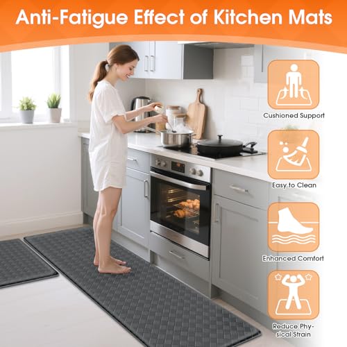 TranquilRelax 2-Piece Kitchen Mats, Cushioned Non-Slip Floor Mats, Grey - color: Grey, size: 2-Piece | 30"+59" | Standard