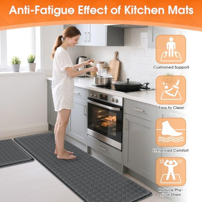 TranquilRelax 2-Piece Kitchen Mats, Cushioned Non-Slip Floor Mats, Grey - color: Grey, size: 2-Piece | 30"+59" | Standard