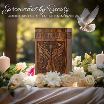 Guitar Wings Wooden Urn for Human Ashes, Medium 115 Cu in, Rosewood - color: Rosewood, size: Medium (115 Cu In, to 115 lb)