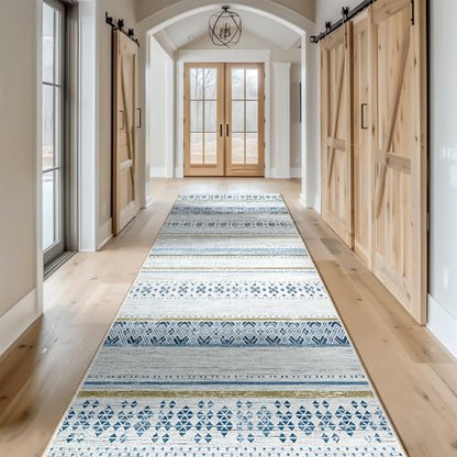 2x6 Washable Area Rugs for Living Room Boho Runner Rug Blue/Brown - color: Blue/Brown, size: 2' x 6' (Runner)