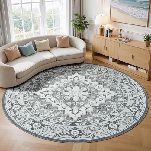 Lessymo 6FT Washable Round Area Rugs for Living Room, Non Slip Circle Rugs - color: Grey Beige, size: 6' (Round)