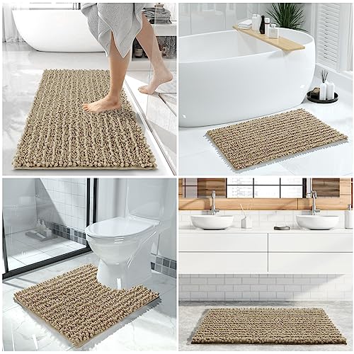 Yimobra Bathroom Rugs Sets 2 Piece, Super Absorbent Bath Mat Set,Pale Khaki - color: Pale Khaki, size: 24''x17''+24''x20''U-Shaped