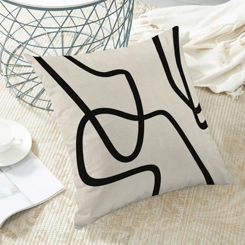 Boho Abstract Black Beige Art Line Pillow Covers 16x16 Set of 2 - color: Black Art Line-q, size: 16" x 16" (Pack of 2)