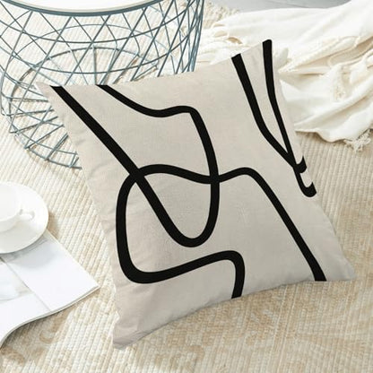 Boho Abstract Black Beige Art Line Pillow Covers 16x16 Set of 2 - color: Black Art Line-q, size: 16" x 16" (Pack of 2)