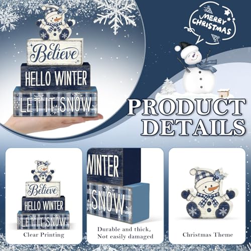 Britimes Tiered Tray Decor Set, 4 Pack, Wooden Table Sign, Snowman Winter - style: Christmas Snowman