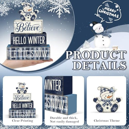 Britimes Tiered Tray Decor Set, 4 Pack, Wooden Table Sign, Snowman Winter - style: Christmas Snowman