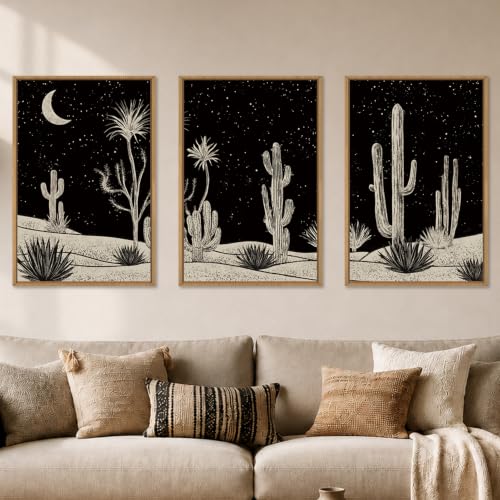 DRACIT Southwestern Desert Cactus Framed Canvas Wall Art Set-16"x24"x3 - color: Desert Cactus Wall Art, size: 16"L x 24"W