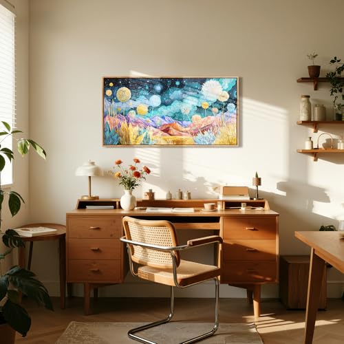 crmotu Colorful Large Wall Art, Whimsical Landscape Canvas Prints 20"x40" - color: Teal Gold, size: 40"L x 20"W