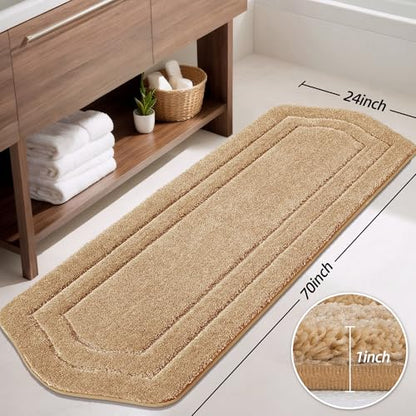 COSY HOMEER Plush Non-Slip Bath Mat, Beige, 24" x 70" - color: Beige, size: 24" x 70" (Oval)