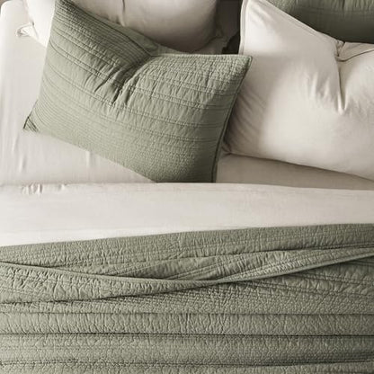 EVERGRACEHOME 100% Cotton Quilt Set Oversized Cal King, Olive Green - color: Olive Green, size: Oversized Cal King (118" X 102")
