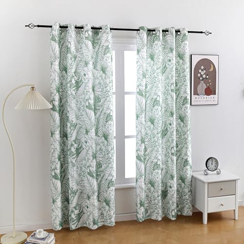 Autumn Dream Curtains Light Blocking Curtains Birds Tropical Leaves Grommet Top Farmhouse Floral Curtains for Living Room, Bedroom, 52by63inch - color: Green Birds Leaves, size: 52"W x 63"L (Pack of 1)