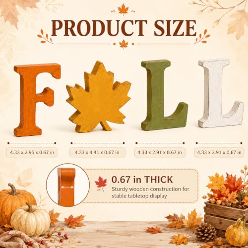 Fall Decorations for Home, 4 PCS Wooden Table Signs, Autumn Letter Blocks - color: FALL3