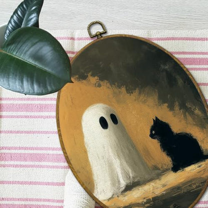 Mcehtle Ghost and Black Cat Halloween Wall Art Decor Framed 8.6x11.4 - color: Colour 28