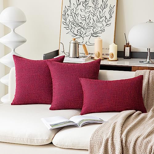 Kevin Textile Supersoft Faux Linen Square Christmas Throw Cushion Cover Pillowcase, Hidden Zipper, 18x18 inch(2 Piece, Burgundy) - color: Burgundy, size: 18" x 18" (Pack of 2)