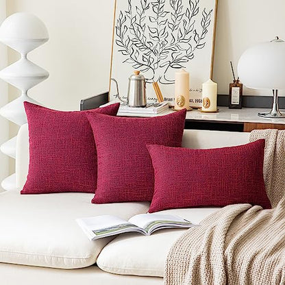 Kevin Textile Supersoft Faux Linen Square Christmas Throw Cushion Cover Pillowcase, Hidden Zipper, 18x18 inch(2 Piece, Burgundy) - color: Burgundy, size: 18" x 18" (Pack of 2)