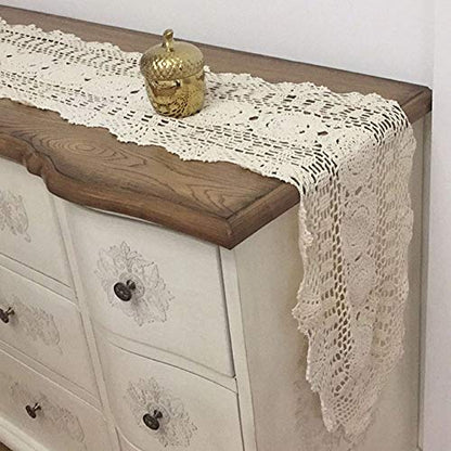 KEPSWET Cotton Handmade Crochet Lace Table Runner Olive Green 12x36 Inch - color: Olive Green, size: 12"x36"